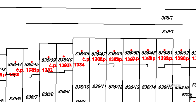 Slavkov u Brna 1386 na parcele st. 836/47 v KÚ Slavkov u Brna, Katastrální mapa