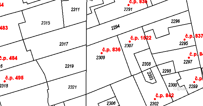 Kročehlavy 836, Kladno na parcele st. 2309 v KÚ Kročehlavy, Katastrální mapa