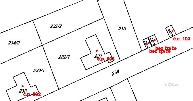 Hrádek nad Nisou 603 na parcele st. 231 v KÚ Hrádek nad Nisou, Katastrální mapa