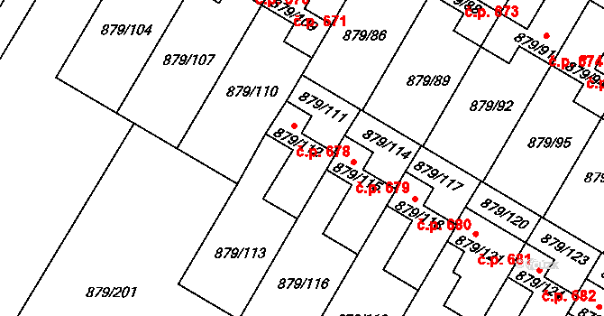 Kosmonosy 678 na parcele st. 879/112 v KÚ Kosmonosy, Katastrální mapa