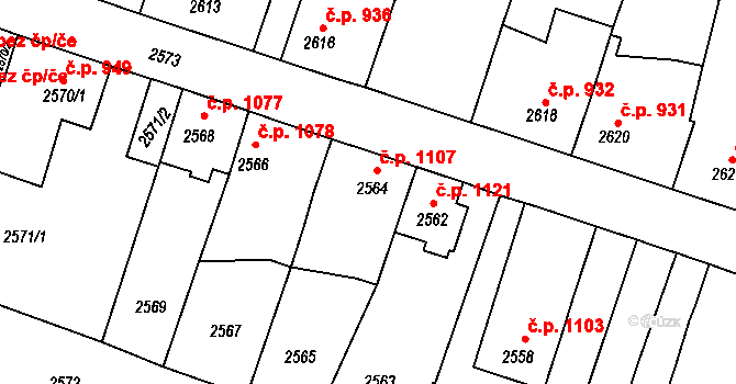 Tachov 1107 na parcele st. 2564 v KÚ Tachov, Katastrální mapa