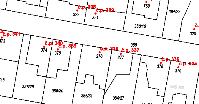 Smiřice 338 na parcele st. 376 v KÚ Smiřice, Katastrální mapa