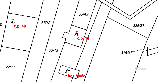Podolí 11, Bouzov na parcele st. 71 v KÚ Podolí u Bouzova, Katastrální mapa