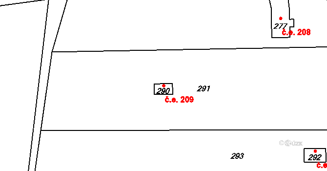 Šternberk 209 na parcele st. 290 v KÚ Lhota u Šternberka, Katastrální mapa