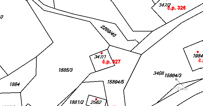Hovězí 327 na parcele st. 347/1 v KÚ Hovězí, Katastrální mapa