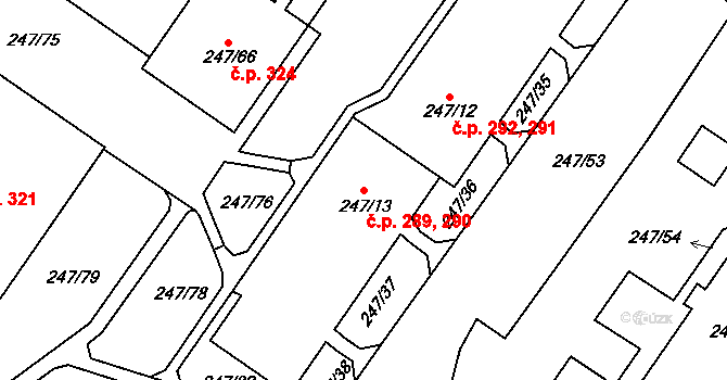 Všebořice 289,290, Ústí nad Labem na parcele st. 247/13 v KÚ Všebořice, Katastrální mapa