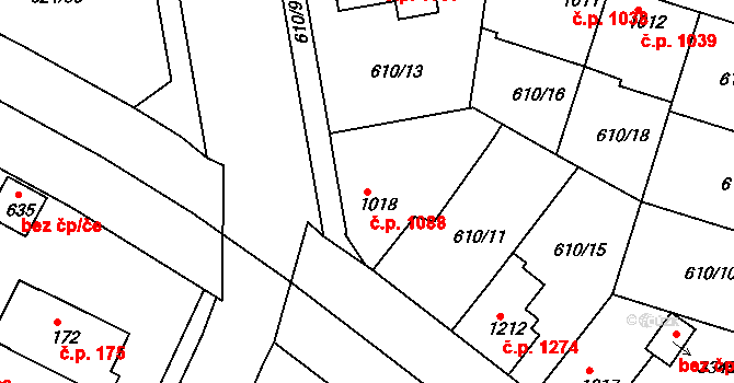 Lysá nad Labem 1088 na parcele st. 1018 v KÚ Lysá nad Labem, Katastrální mapa