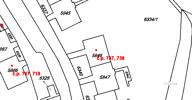 Bystrc 737,738, Brno na parcele st. 5846 v KÚ Bystrc, Katastrální mapa