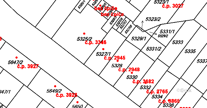 Židenice 2945, Brno na parcele st. 5327/1 v KÚ Židenice, Katastrální mapa