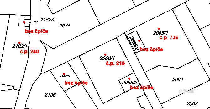 Smržovka 819 na parcele st. 2066/1 v KÚ Smržovka, Katastrální mapa