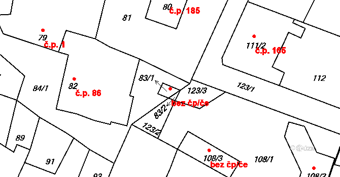 Šebrov 8, Šebrov-Kateřina na parcele st. 83/1 v KÚ Šebrov, Katastrální mapa