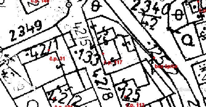 Těmice 117 na parcele st. 133 v KÚ Těmice u Kamenice nad Lipou, Katastrální mapa