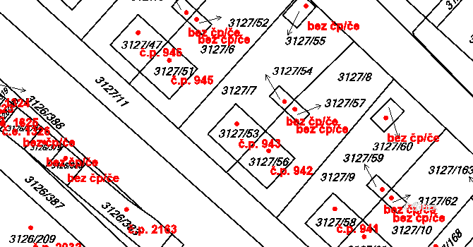 Pelhřimov 943 na parcele st. 3127/53 v KÚ Pelhřimov, Katastrální mapa