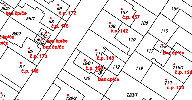 Prosetice 143, Teplice na parcele st. 111 v KÚ Prosetice, Katastrální mapa