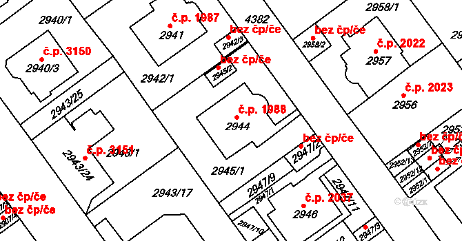 Teplice 1988 na parcele st. 2944 v KÚ Teplice, Katastrální mapa