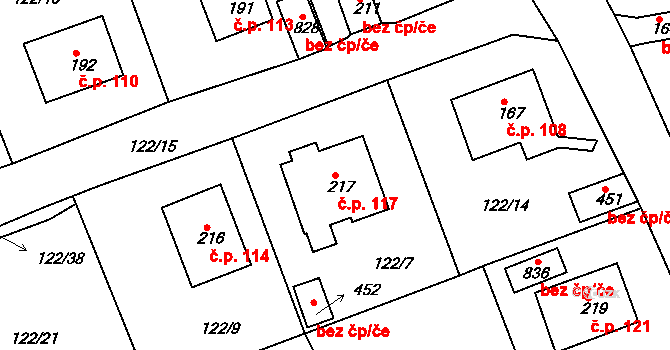 Podhrad 117, Cheb na parcele st. 217 v KÚ Podhrad, Katastrální mapa