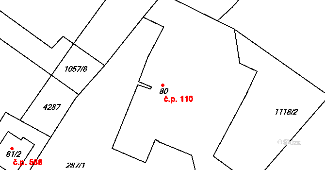 Černilov 110 na parcele st. 80 v KÚ Černilov, Katastrální mapa