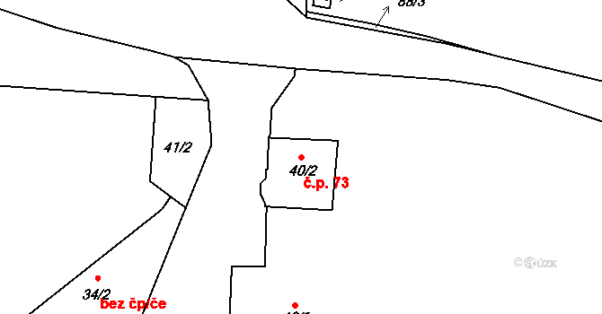Chocenice 73, Břežany I na parcele st. 40/2 v KÚ Chocenice u Břežan I, Katastrální mapa
