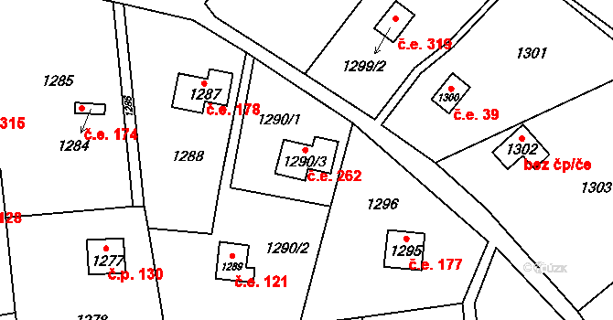 Slivenec 262, Praha na parcele st. 1290/3 v KÚ Slivenec, Katastrální mapa
