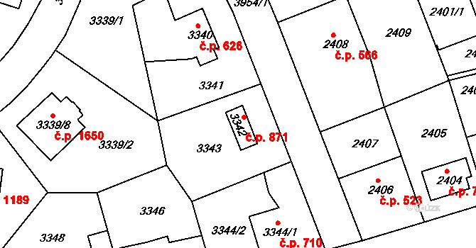 Modřany 871, Praha na parcele st. 3342 v KÚ Modřany, Katastrální mapa