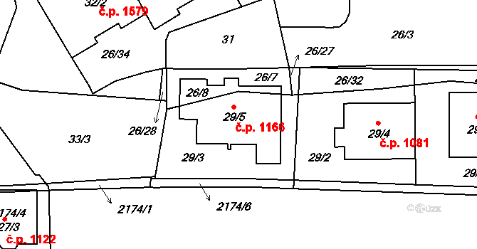 Stodůlky 1166, Praha na parcele st. 29/5 v KÚ Stodůlky, Katastrální mapa
