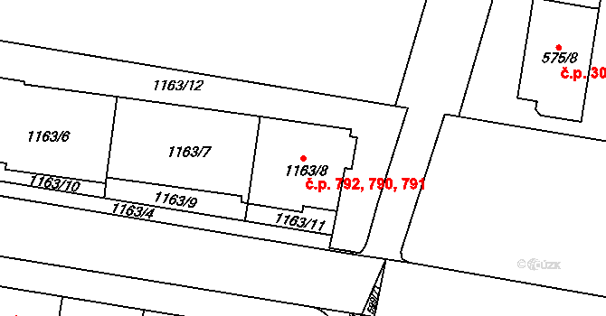Prosek 790,791,792, Praha na parcele st. 1163/6 v KÚ Prosek, Katastrální mapa