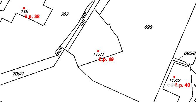 Halouny 19, Svinaře na parcele st. 117/1 v KÚ Svinaře, Katastrální mapa