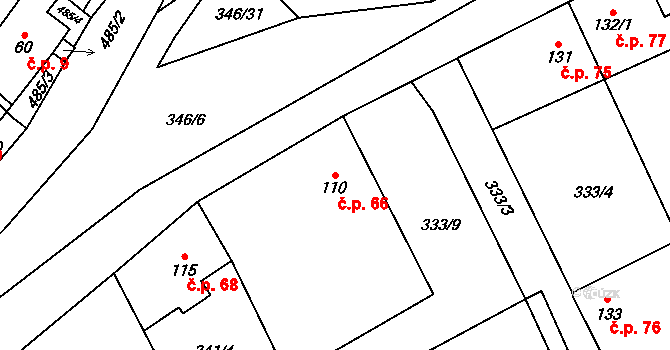 Černín 66, Zdice na parcele st. 110 v KÚ Černín u Zdic, Katastrální mapa