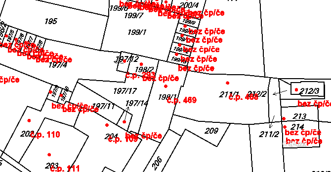 Sedlčany 469 na parcele st. 198/1 v KÚ Sedlčany, Katastrální mapa