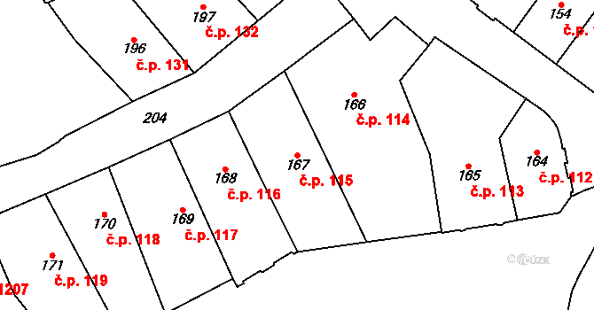 Chomutov 115 na parcele st. 167 v KÚ Chomutov I, Katastrální mapa