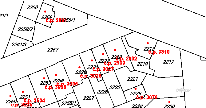 Chomutov 2903 na parcele st. 2223 v KÚ Chomutov II, Katastrální mapa