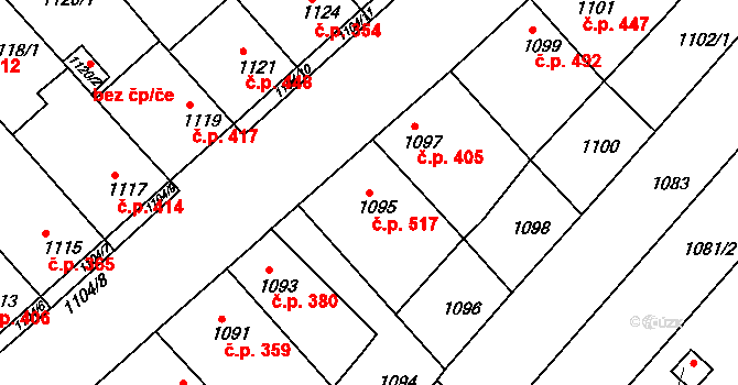 Kuřim 517 na parcele st. 1095 v KÚ Kuřim, Katastrální mapa