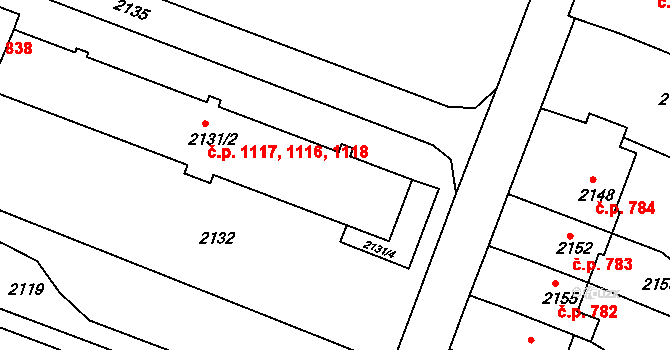 Kuřim 1116,1117,1118 na parcele st. 2131/2 v KÚ Kuřim, Katastrální mapa