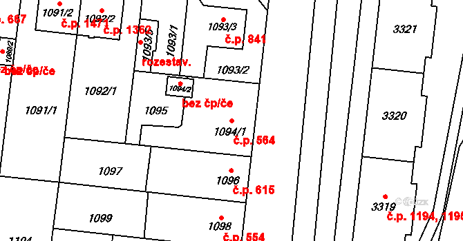 Bolevec 564, Plzeň na parcele st. 1094/1 v KÚ Bolevec, Katastrální mapa