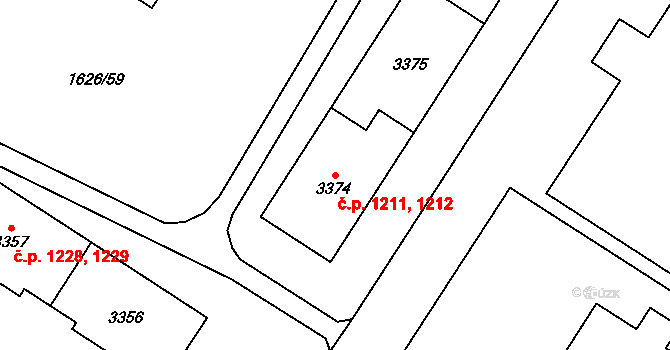 Bolevec 1211,1212, Plzeň na parcele st. 3374 v KÚ Bolevec, Katastrální mapa