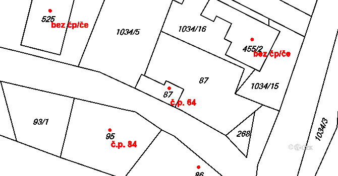 Kozojedy 64 na parcele st. 87 v KÚ Kozojedy u Kostelce nad Černými Lesy, Katastrální mapa
