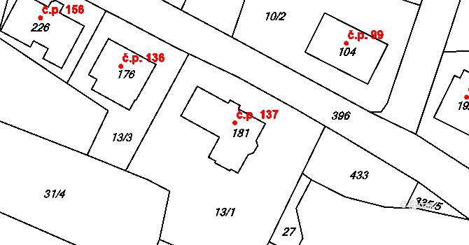 Škrovád 137, Slatiňany na parcele st. 181 v KÚ Škrovád, Katastrální mapa