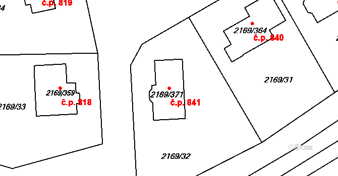 Velká Bystřice 841 na parcele st. 2169/371 v KÚ Velká Bystřice, Katastrální mapa