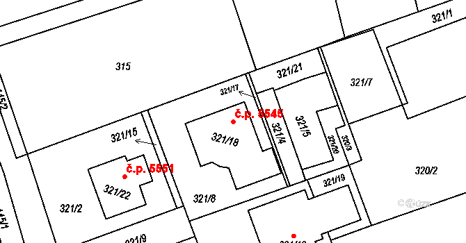 Třebovice 5545, Ostrava na parcele st. 321/18 v KÚ Třebovice ve Slezsku, Katastrální mapa