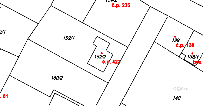 Senec 423, Zruč-Senec na parcele st. 152/2 v KÚ Senec u Plzně, Katastrální mapa