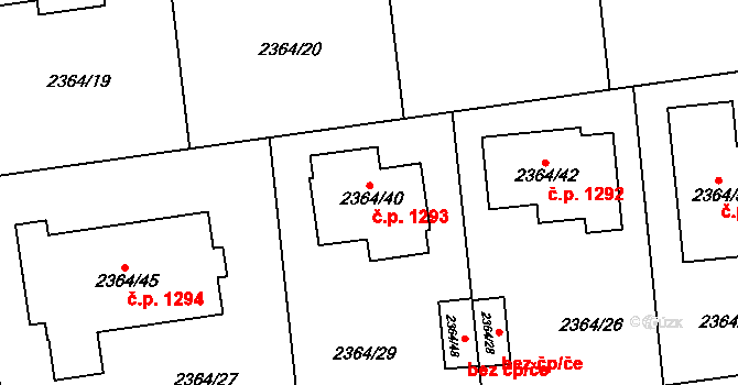 Kunratice 1293, Praha na parcele st. 2364/40 v KÚ Kunratice, Katastrální mapa