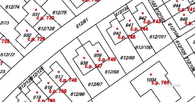 Zeleneč 746 na parcele st. 939 v KÚ Zeleneč, Katastrální mapa