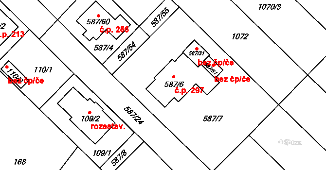 Babice u Rosic 297 na parcele st. 587/6 v KÚ Babice u Rosic, Katastrální mapa