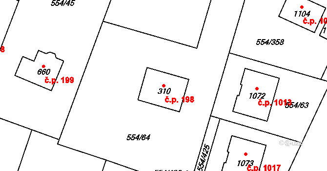 Bašť 198 na parcele st. 310 v KÚ Bašť, Katastrální mapa