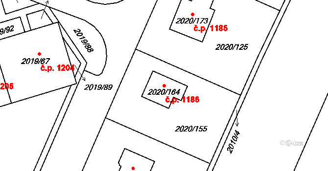 Holice 1186 na parcele st. 2020/164 v KÚ Holice v Čechách, Katastrální mapa