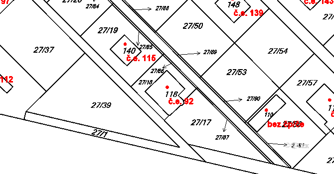 Vadkovice 92, Chbany na parcele st. 118 v KÚ Vadkovice, Katastrální mapa