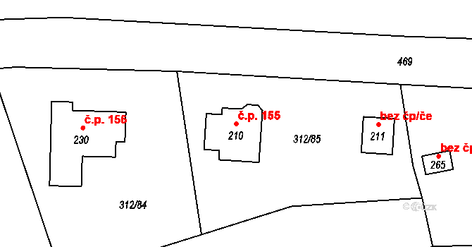 Hradišťko I 155, Veltruby na parcele st. 210 v KÚ Hradišťko I, Katastrální mapa