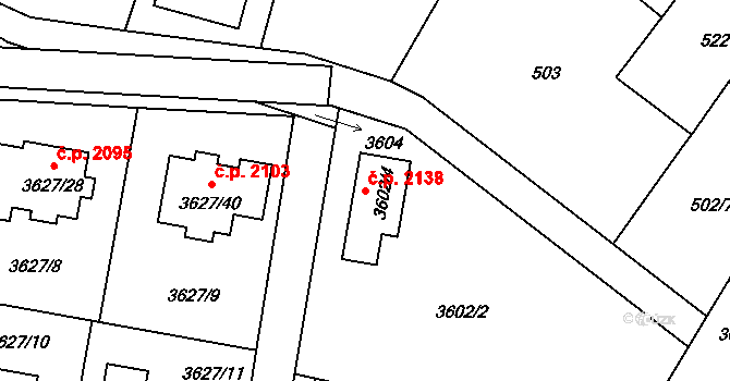 Velké Meziříčí 2138 na parcele st. 3602/4 v KÚ Velké Meziříčí, Katastrální mapa