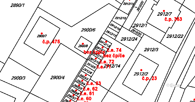 Nosálovice 73, Vyškov na parcele st. 2912/12 v KÚ Vyškov, Katastrální mapa