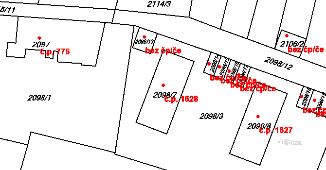 Benešov 1628 na parcele st. 2098/7 v KÚ Benešov u Prahy, Katastrální mapa